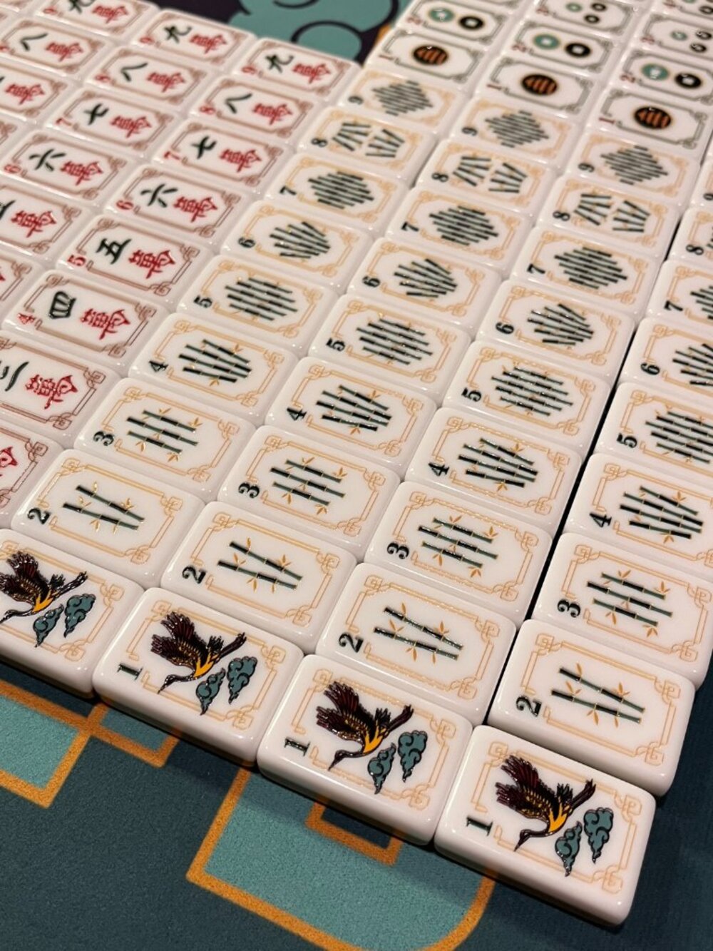 Designer Inspired American Mahjong Set - Tiles, Mat, Dice with Koi Cranes - Picture 13 of 17